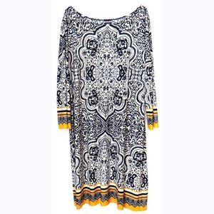 Haani black paisley yellow trim flowing dress